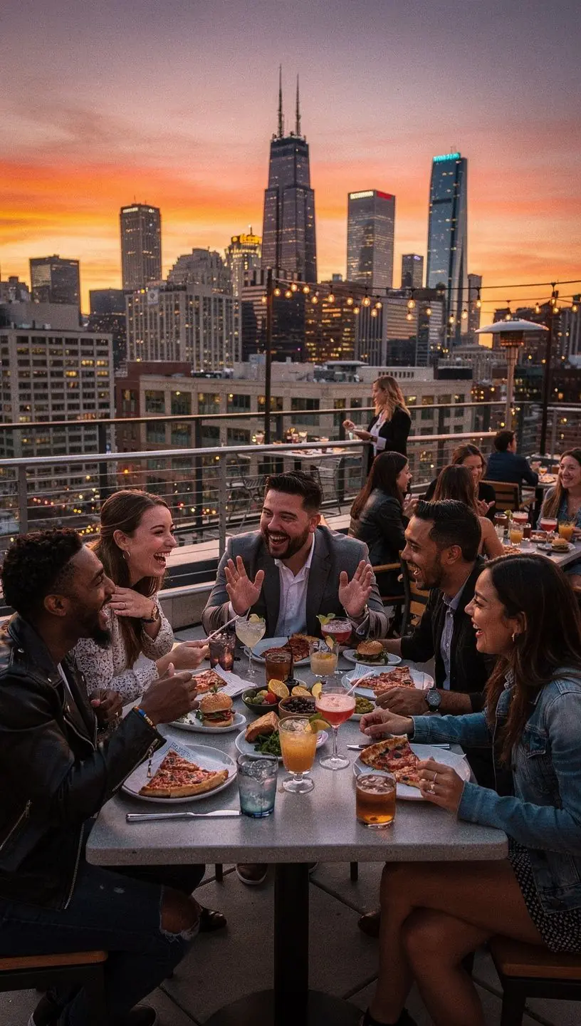 Посетитель изучает меню разных ресторанов в гастрономическом хабе для планирования маршрута.